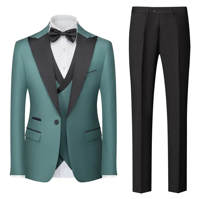  men’s tuxedo, slim fit tuxedo, men’s formal suit, black lapel tuxedo, three piece suit