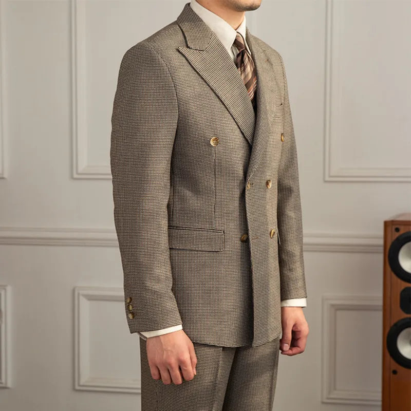 british vintage suit, double-breasted men’s suit, slim fit formal suit, elegant men’s outfit, Maximus classic menswear