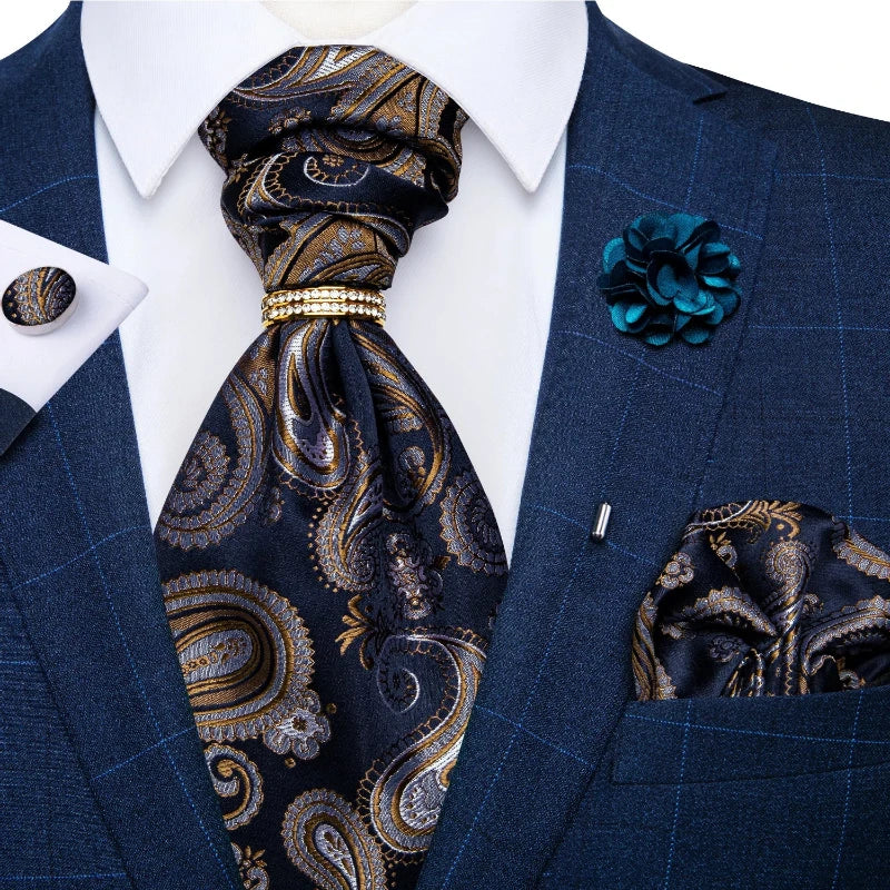 Tie Set, Tie, silk ascot set, patterned ascot tie, men’s wedding accessories, men’s formal accessories, men’s ascot tie, Maximus ascot tie, luxury ascot tie, ascot tie set, Ascot Tie