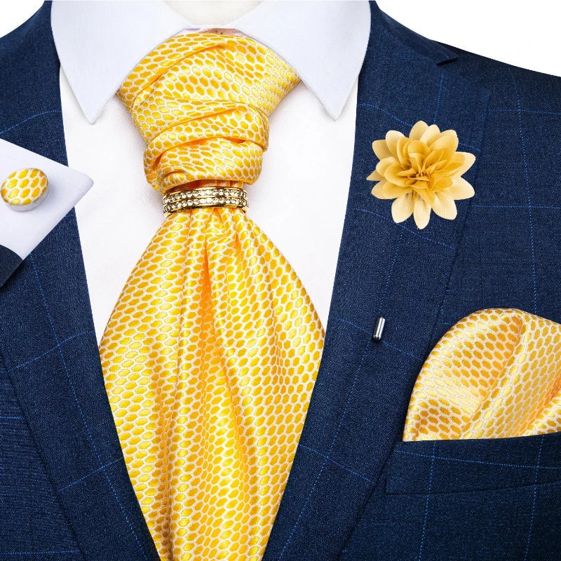 Tie Set, Tie, silk ascot set, patterned ascot tie, men’s wedding accessories, men’s formal accessories, men’s ascot tie, Maximus ascot tie, luxury ascot tie, ascot tie set, Ascot Tie