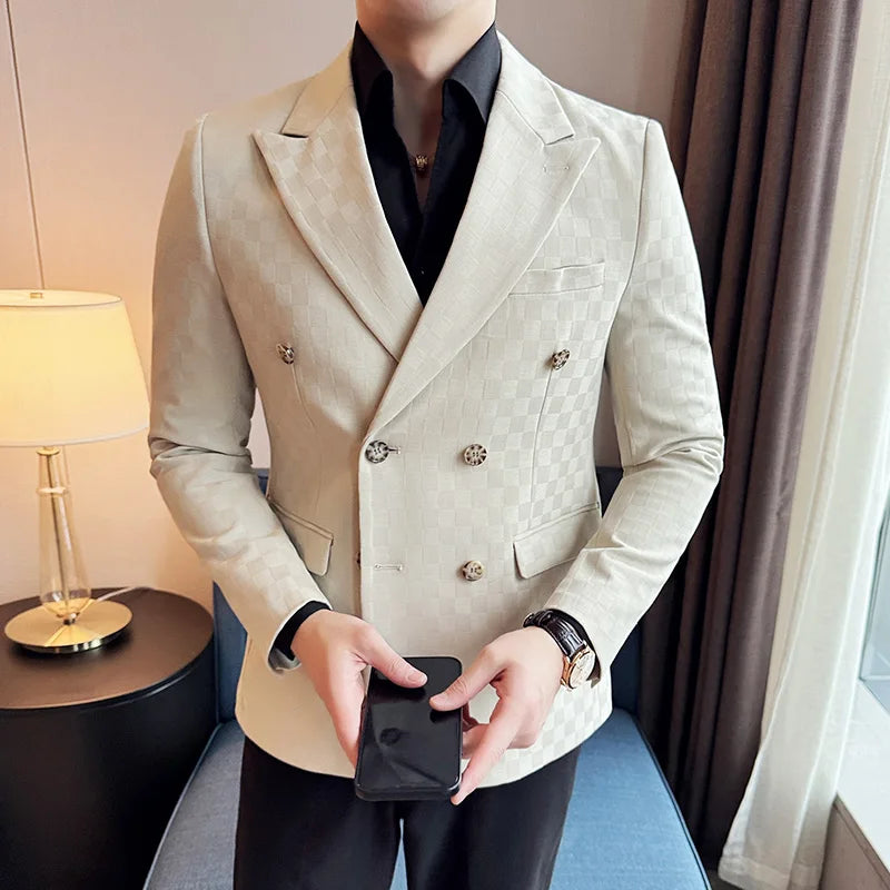 checked blazer men, double-breasted blazer, Maximus blazer, English style blazer, checkered menswear