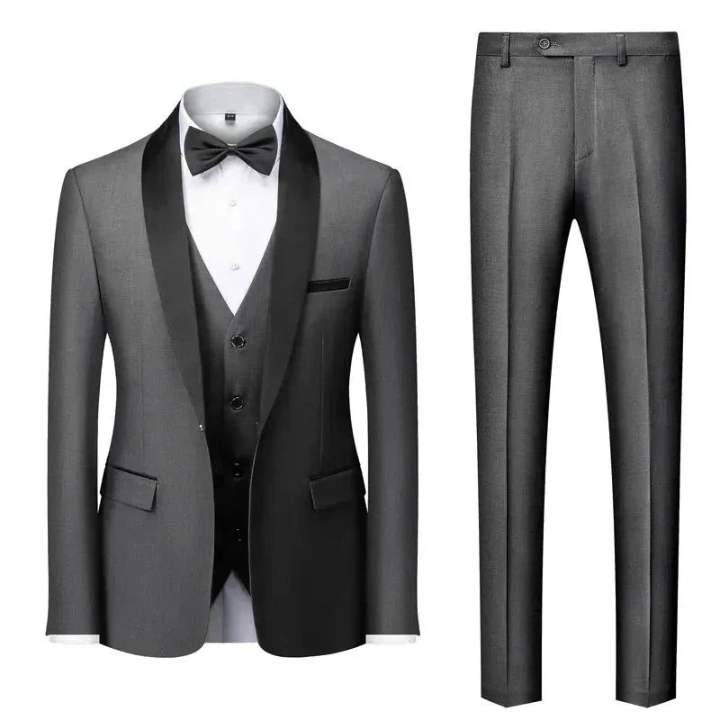 men’s tuxedo, slim fit tuxedo, formal three piece suit, elegant men’s suit, luxury tuxedo