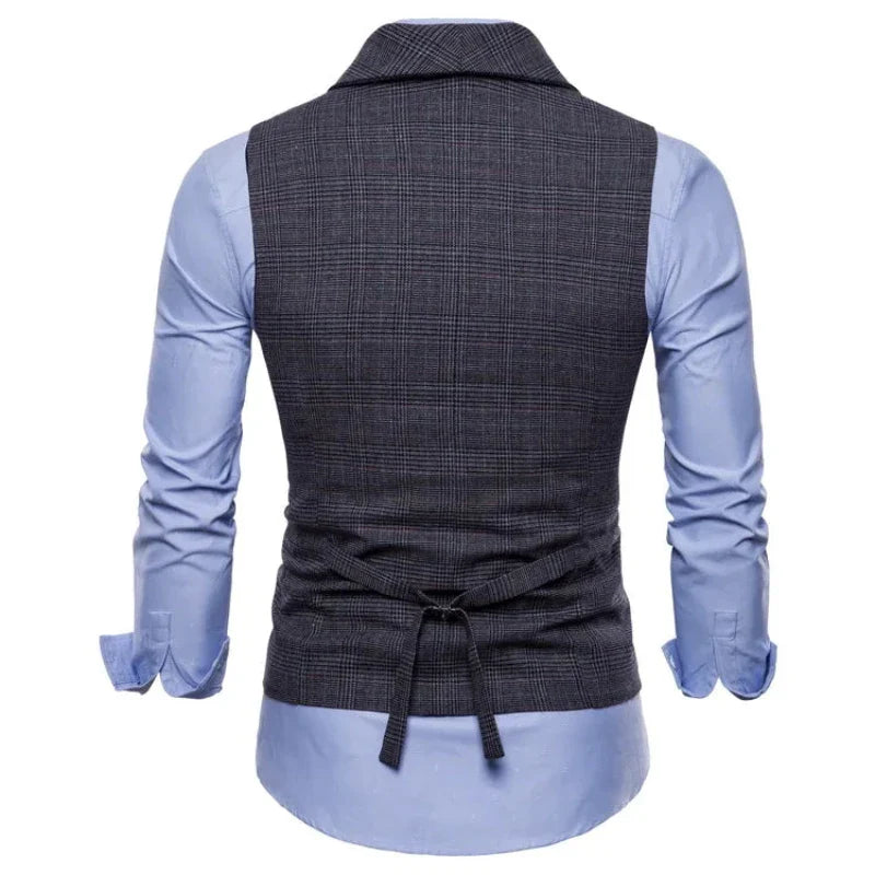 men double breasted plaid vest, mens lapel vest, slim fit mens vest, formal mens waistcoat, plaid mens waistcoat