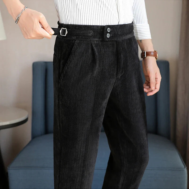 men’s ribbed tailored trousers, ribbed dress pants for men, men’s tailored pants, smart casual men’s trousers, modern tailored trousers