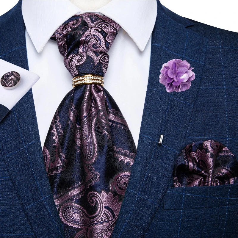 Tie Set, Tie, silk ascot set, patterned ascot tie, men’s wedding accessories, men’s formal accessories, men’s ascot tie, Maximus ascot tie, luxury ascot tie, ascot tie set, Ascot Tie