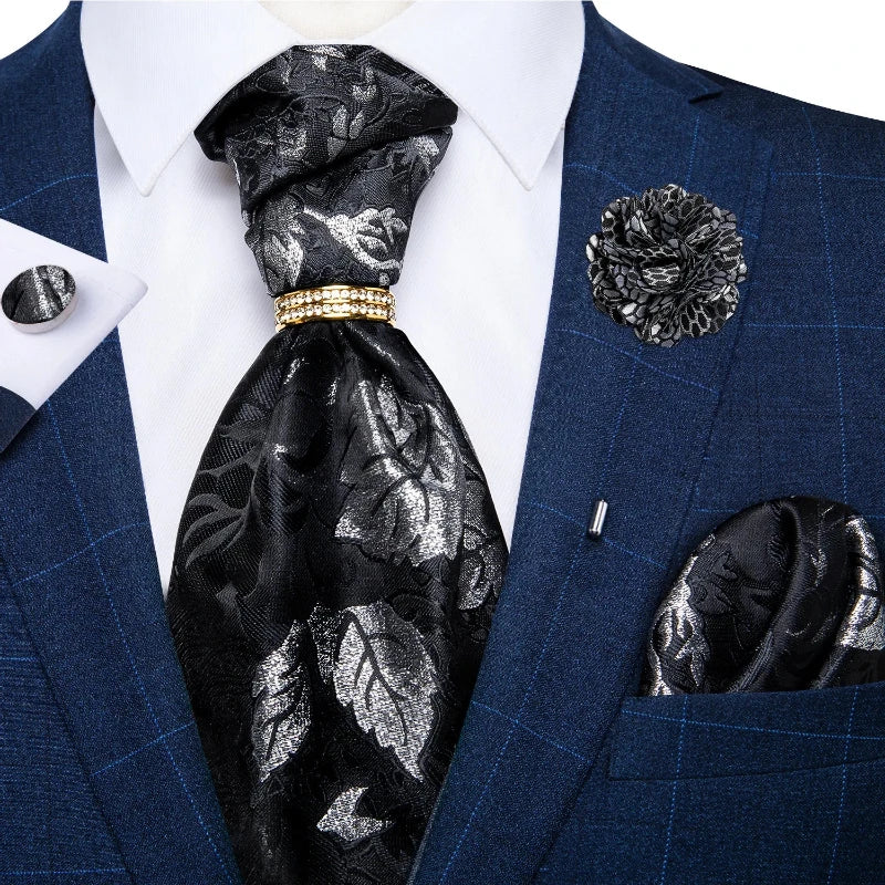 Tie Set, Tie, silk ascot set, patterned ascot tie, men’s wedding accessories, men’s formal accessories, men’s ascot tie, Maximus ascot tie, luxury ascot tie, ascot tie set, Ascot Tie