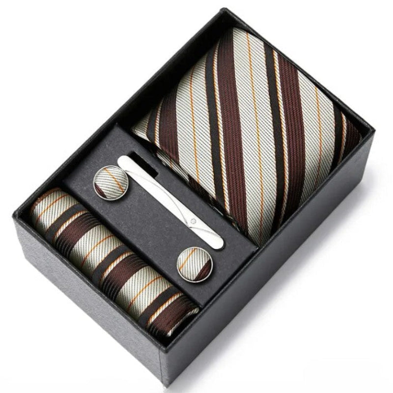 Tie Set, tie pocket square cufflinks set, Striped Tie Set, Striped Tie, silk tie set for men, men striped tie set, men formal accessories set, luxury men tie set
