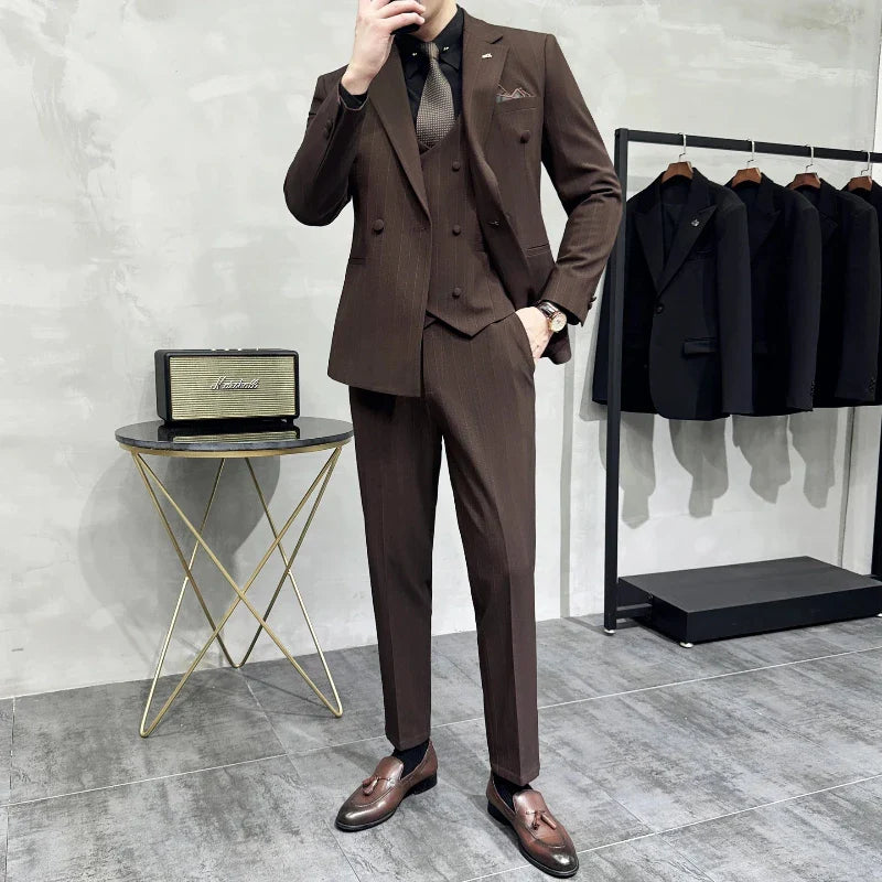 suit, striped suit, men’s suit, Men’s Striped Suit, Men's Striped Suit, Men's Double-Breasted Suit, Men's Double-Breasted Striped Suit, Men's Classic Striped Suit, Men's Classic Double-Breasted Striped Suit, double-breasted suit, Classic Striped Suit
