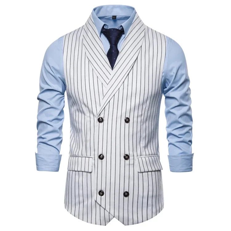 men’s striped waistcoat, double-breasted waistcoat, slim fit men’s vest, smart casual waistcoat, formal men’s vest