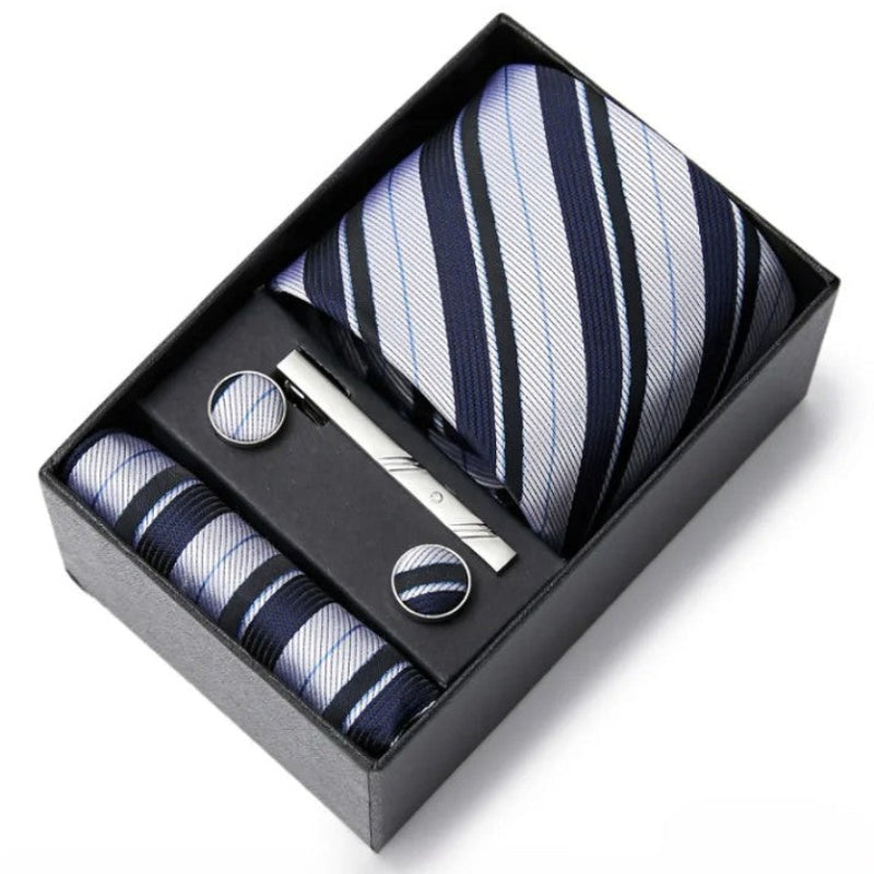 Tie Set, tie pocket square cufflinks set, Striped Tie Set, Striped Tie, silk tie set for men, men striped tie set, men formal accessories set, luxury men tie set