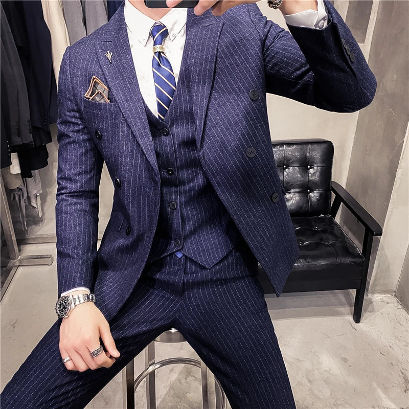 suit, striped suit, men’s suit, Men's Striped Suit, Men's Striped Double-Breasted Suit, Men's Slim Striped Suit, Men's Slim Striped Double-Breasted Suit, Men's Double-Breasted Suit, double-breasted suit