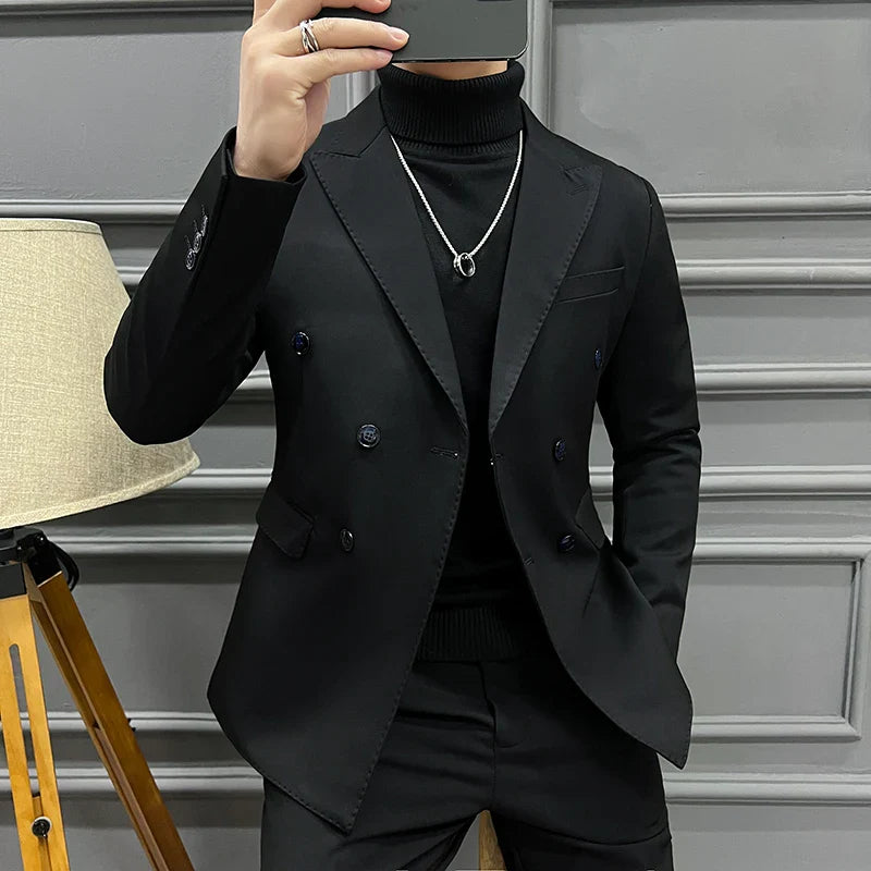 double-breasted blazer, men’s smart casual blazer, elegant men’s blazer, Maximus blazer, cotton polyester blazer