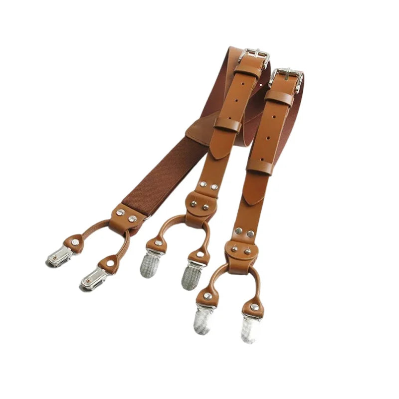 Suspenders, men’s suspenders, men’s leather suspenders, men’s fashion accessories, genuine leather suspenders, formal men’s suspenders, classic leather suspenders