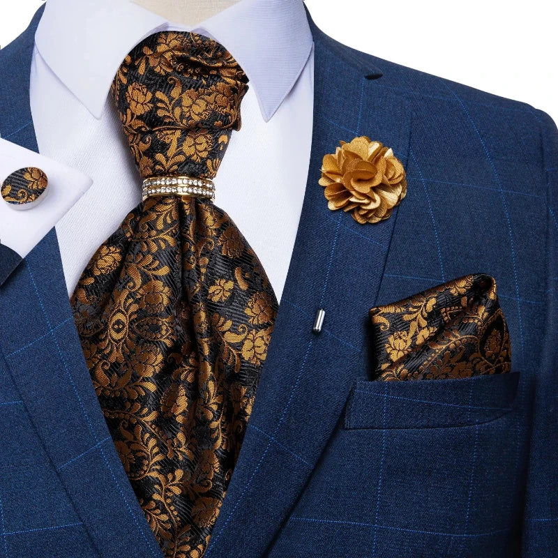Tie Set, Tie, silk ascot set, patterned ascot tie, men’s wedding accessories, men’s formal accessories, men’s ascot tie, Maximus ascot tie, luxury ascot tie, ascot tie set, Ascot Tie