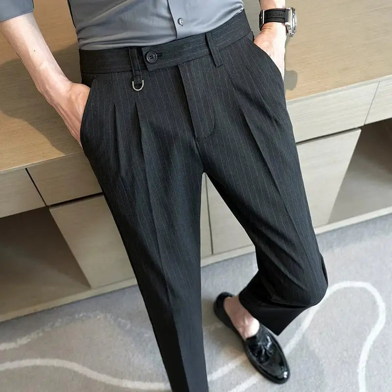 men’s striped tailored trousers, formal men’s pants, classic striped trousers, men’s dress trousers, professional men’s trousers