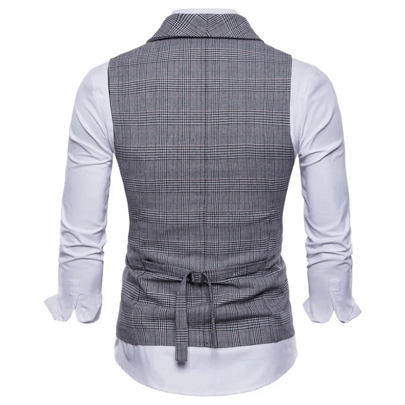 men double breasted plaid vest, mens lapel vest, slim fit mens vest, formal mens waistcoat, plaid mens waistcoat