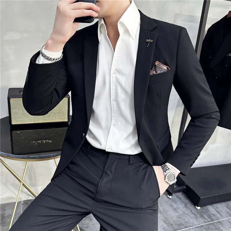 plain two piece suit, slim fit men’s suit, elegant formal suit, classic men’s suit, modern men’s suit
