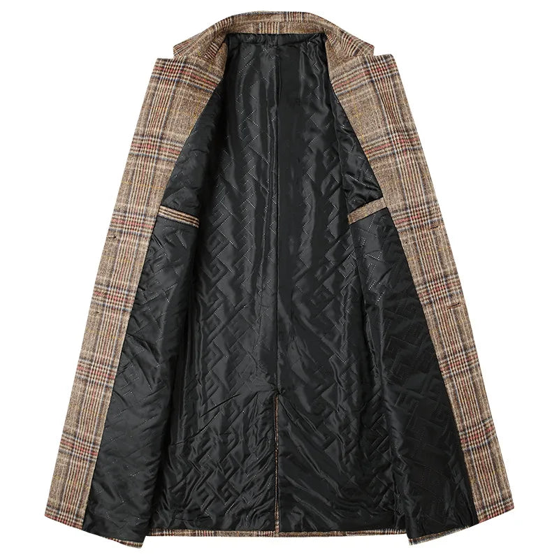 Plaid wool men’s overcoat, cashmere blend coat men, smart casual men’s coat, winter plaid overcoat men, elegant men’s outerwear
