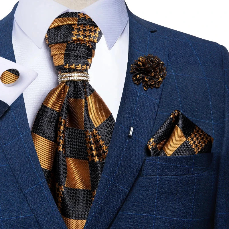 Tie Set, Tie, silk ascot set, patterned ascot tie, men’s wedding accessories, men’s formal accessories, men’s ascot tie, Maximus ascot tie, luxury ascot tie, ascot tie set, Ascot Tie