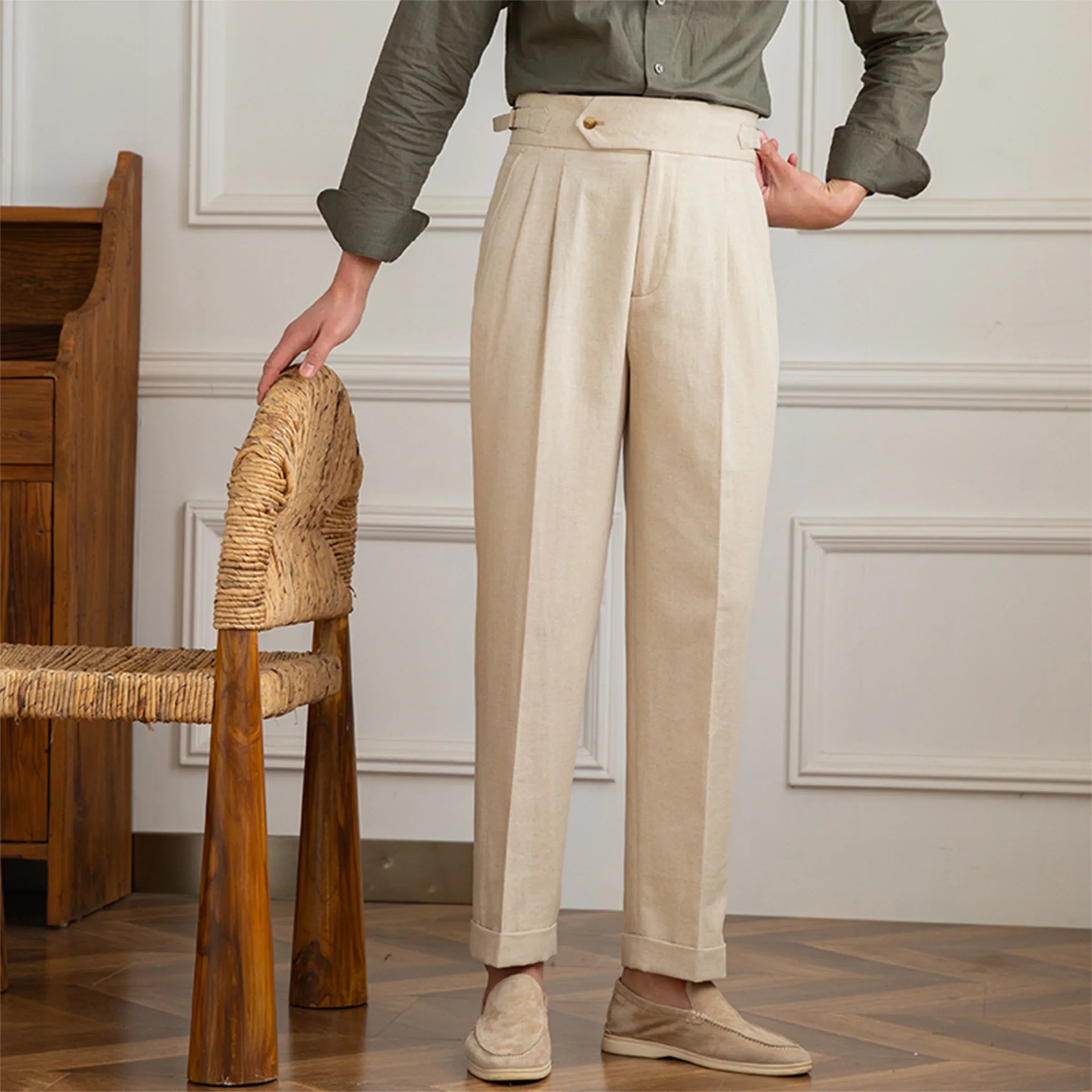 Men’s Cotton & Linen Tailored Trousers Slim Toscana Maximus