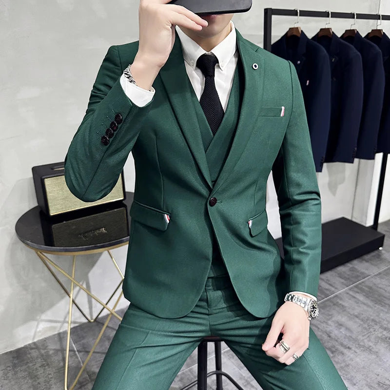 three-piece suit, suit, solid men’s suit, modern men’s suit, men’s suit, men’s slim fit suit, formal men’s suit