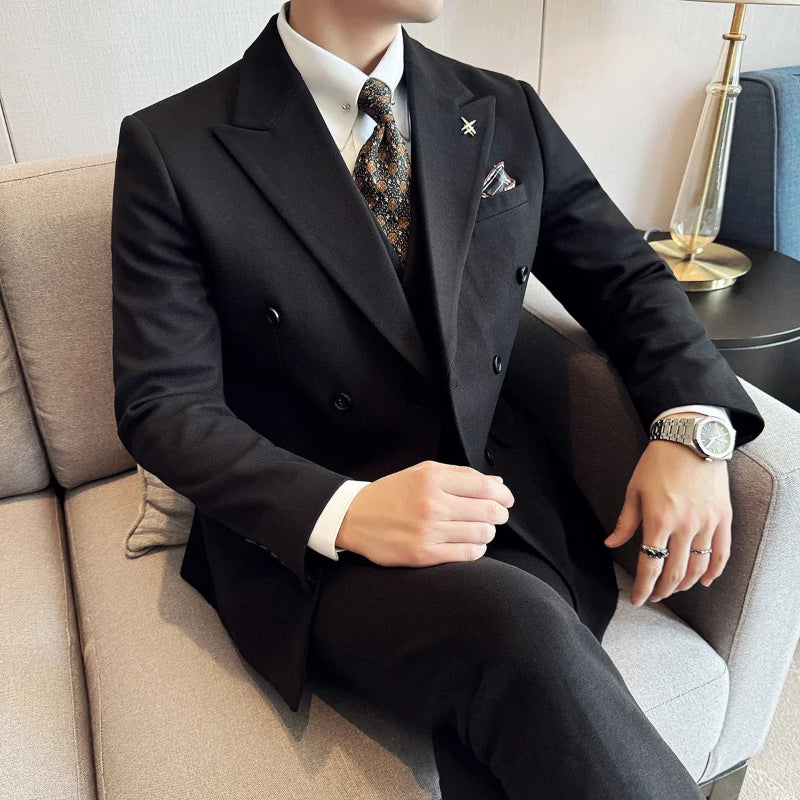 suit, Plain Suit, men’s suit, Men's Double-Breasted Suit, Men's Double-Breasted Plain Suit, double-breasted suit