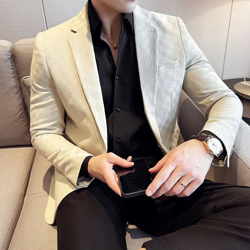 men's checkered blazer, check pattern blazer, Maximus men's blazer, smart casual blazer, one-button blazer