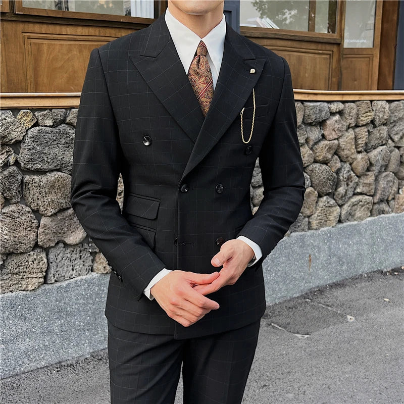suit, Plaid Suit, men’s suit, Men’s Plaid Suit, Men's Plaid Suit, Men's Double-Breasted Suit, Men's Double-Breasted Plaid Suit, double-breasted suit