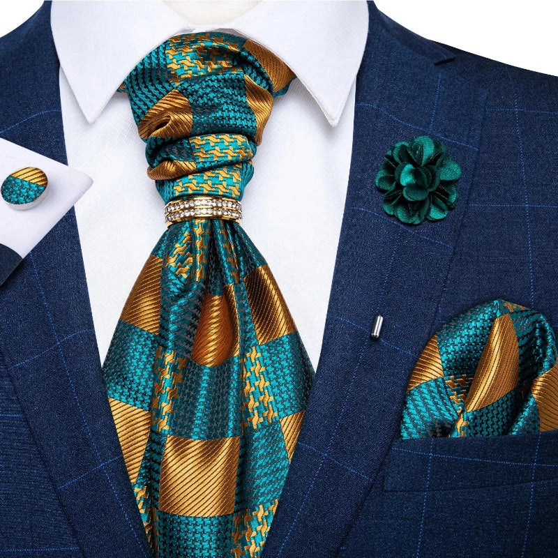 Tie Set, Tie, silk ascot set, patterned ascot tie, men’s wedding accessories, men’s formal accessories, men’s ascot tie, Maximus ascot tie, luxury ascot tie, ascot tie set, Ascot Tie