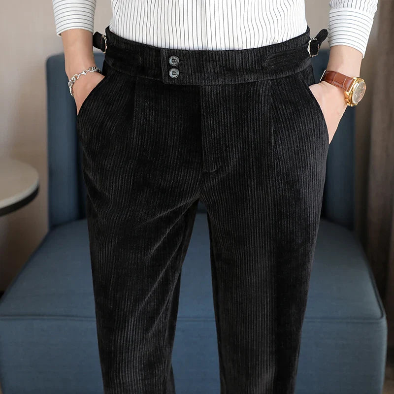 men’s ribbed tailored trousers, ribbed dress pants for men, men’s tailored pants, smart casual men’s trousers, modern tailored trousers