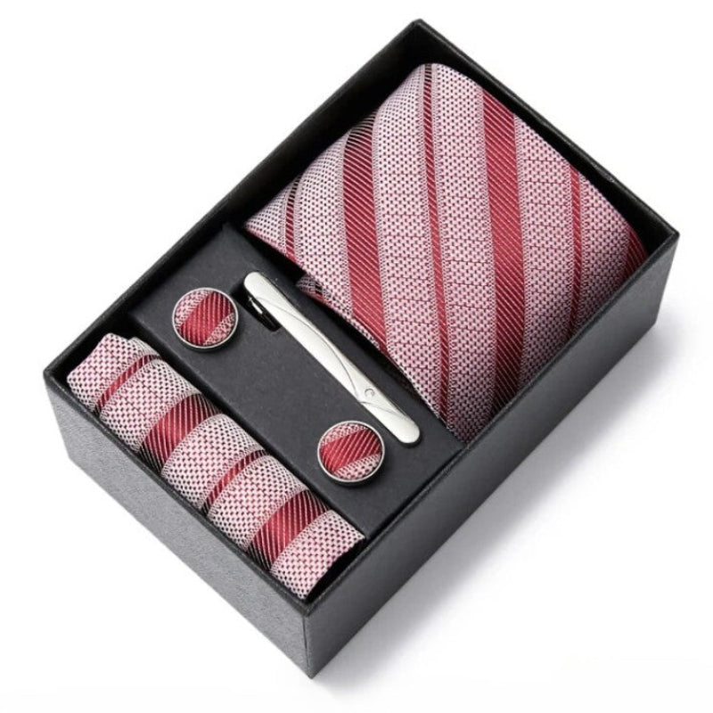 Tie Set, tie pocket square cufflinks set, Striped Tie Set, Striped Tie, silk tie set for men, men striped tie set, men formal accessories set, luxury men tie set
