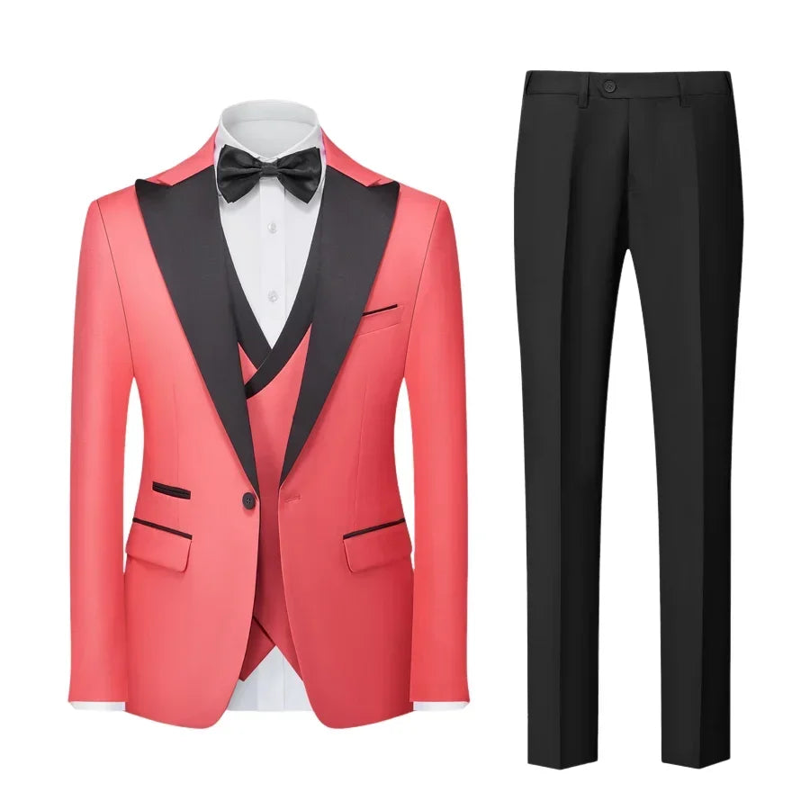  men’s tuxedo, slim fit tuxedo, men’s formal suit, black lapel tuxedo, three piece suit