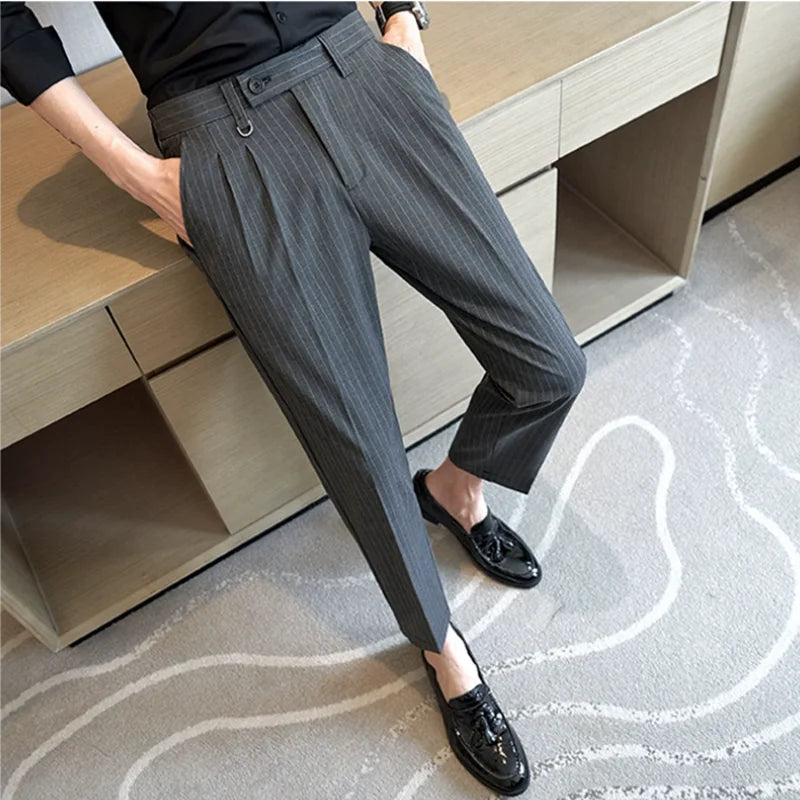 men’s striped tailored trousers, formal men’s pants, classic striped trousers, men’s dress trousers, professional men’s trousers