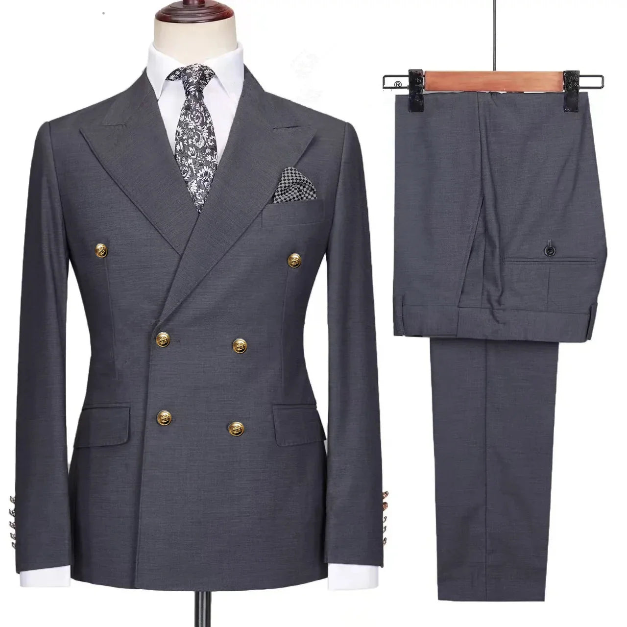 double breasted two piece suit, slim fit men’s suit, elegant men’s suit, formal two piece suit, modern men’s suit