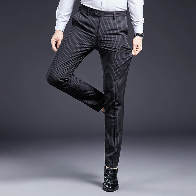 men’s premium striped dress trousers, formal men’s pants, striped formal trousers, men’s tailored trousers, professional men’s pants