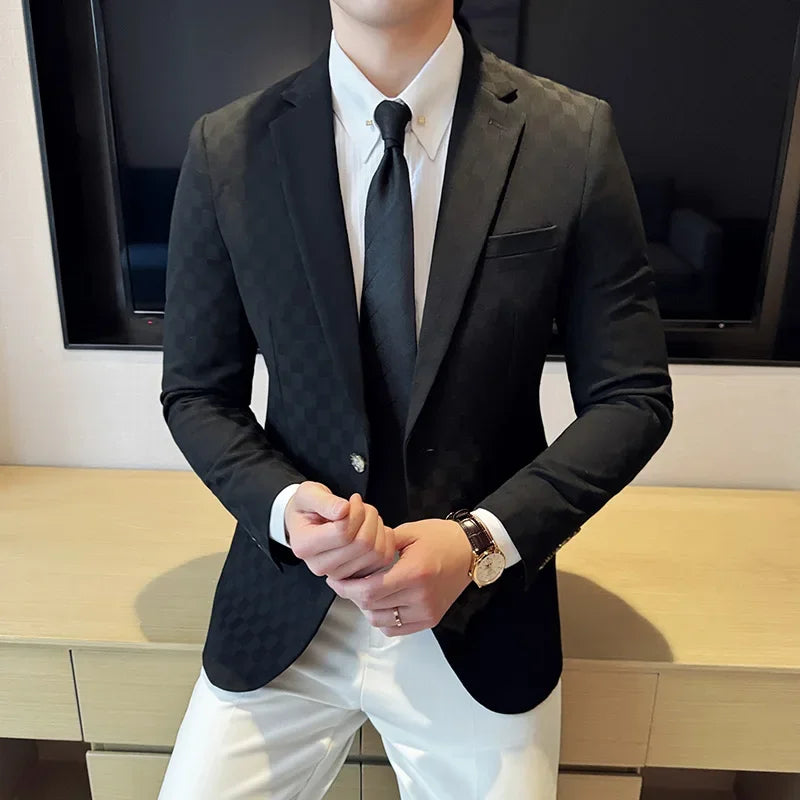 men's checkered blazer, check pattern blazer, Maximus men's blazer, smart casual blazer, one-button blazer