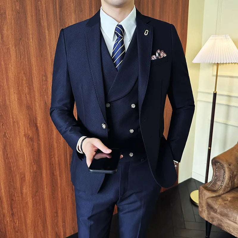 suit, modern men’s suit, men’s suit, men’s slim fit suit, formal men’s suit, executive men’s suit, double-breasted waistcoat suit