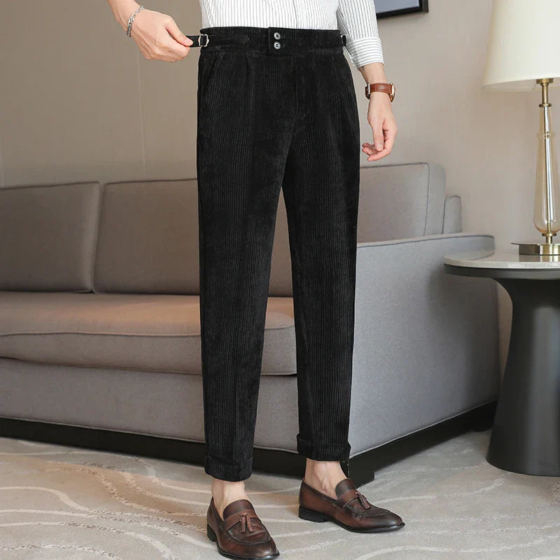men’s ribbed tailored trousers, ribbed dress pants for men, men’s tailored pants, smart casual men’s trousers, modern tailored trousers