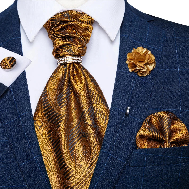 Tie Set, Tie, silk ascot set, patterned ascot tie, men’s wedding accessories, men’s formal accessories, men’s ascot tie, Maximus ascot tie, luxury ascot tie, ascot tie set, Ascot Tie