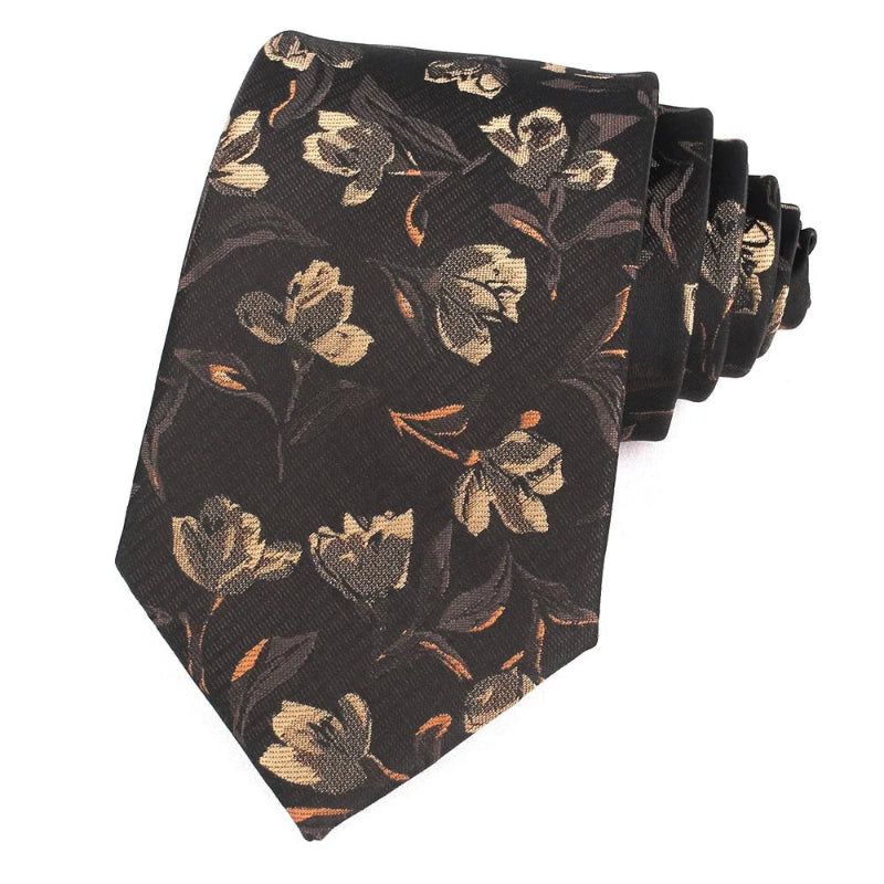Tie, premium polyester tie, Patterned Tie, Maximus tie, formal floral tie, floral patterned tie for men, elegant men’s necktie, brown floral tie, Brown Floral Patterned Tie