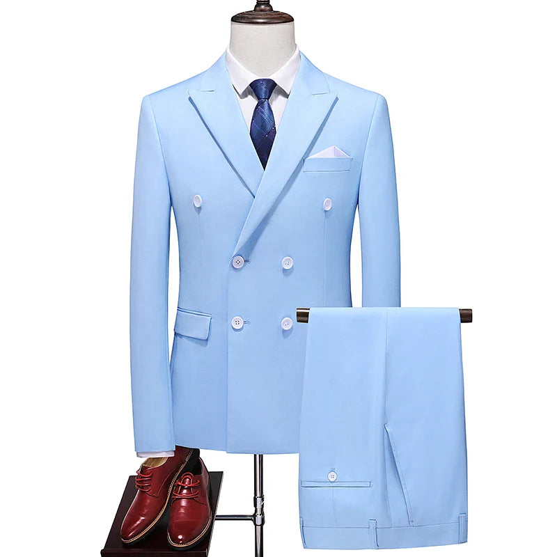 double breasted two piece suit, elegant men’s suit, smart casual men’s suit, classic men’s suit, modern two piece suit