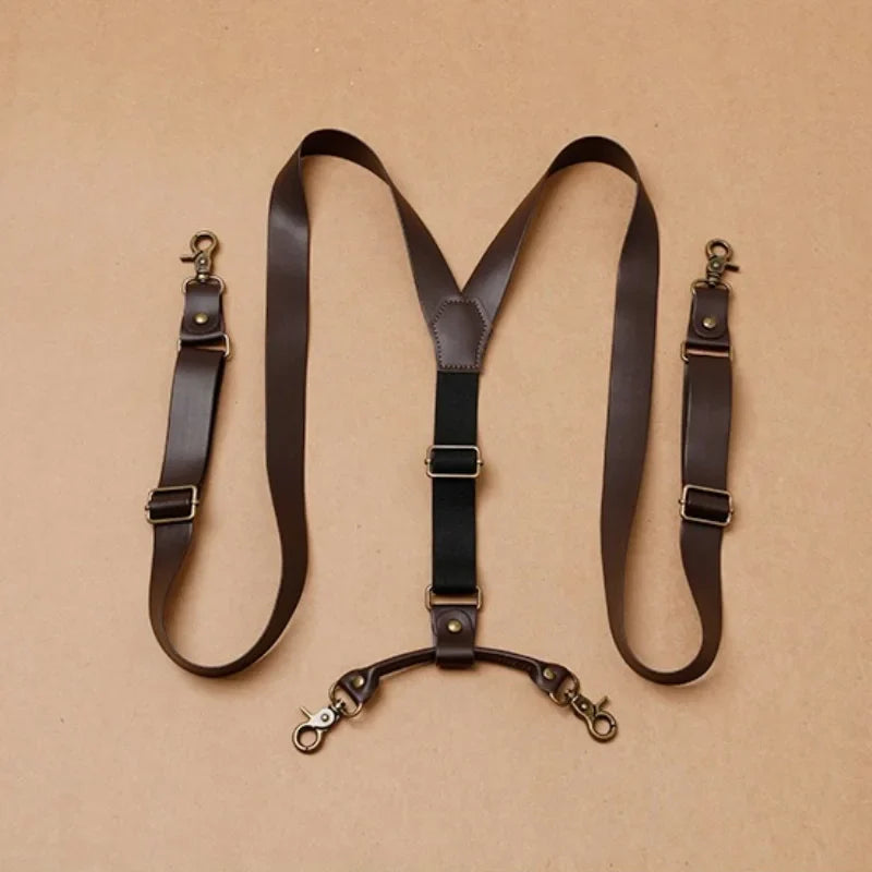 Suspenders, retro men’s suspenders, men’s vintage suspenders, men’s suspenders, men’s fashion suspenders, leather suspenders for men, coffee brown suspenders