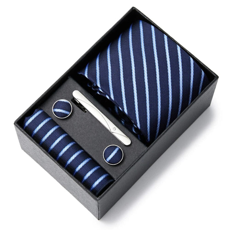 Tie Set, tie pocket square cufflinks set, Striped Tie Set, Striped Tie, silk tie set for men, men striped tie set, men formal accessories set, luxury men tie set