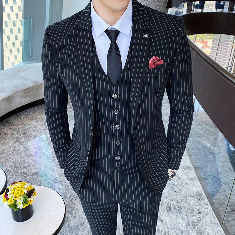 men’s suit, suit, Men’s Pinstripe Suit, Pinstripe Suit, Men’s Black Pinstripe Suit, dark gray pinstripe suit