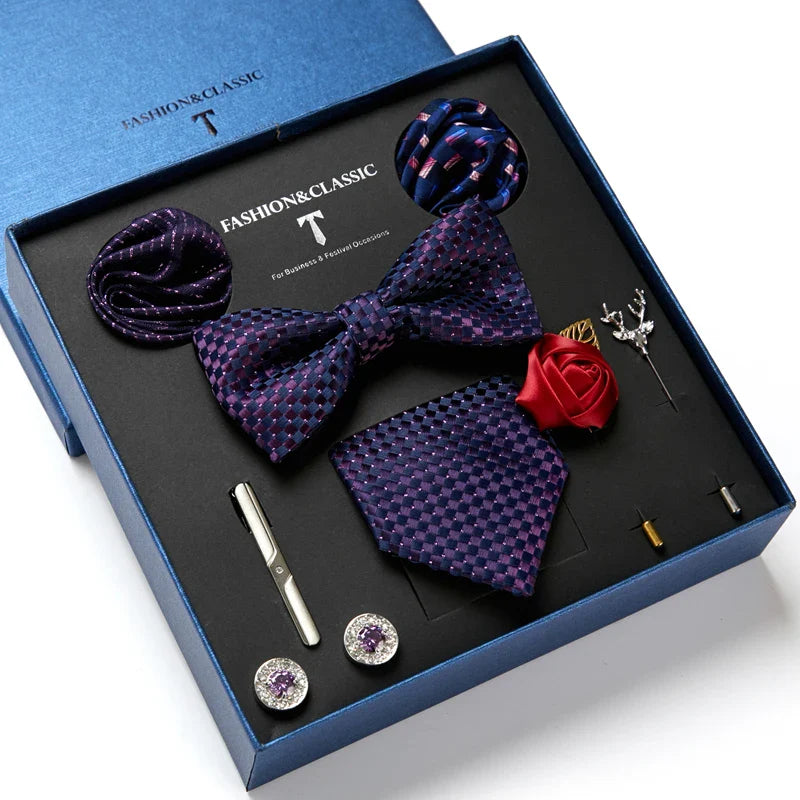 men’s tie set, luxury men accessories, gentlemen gift set, necktie and bow tie set, formal menswear accessories
