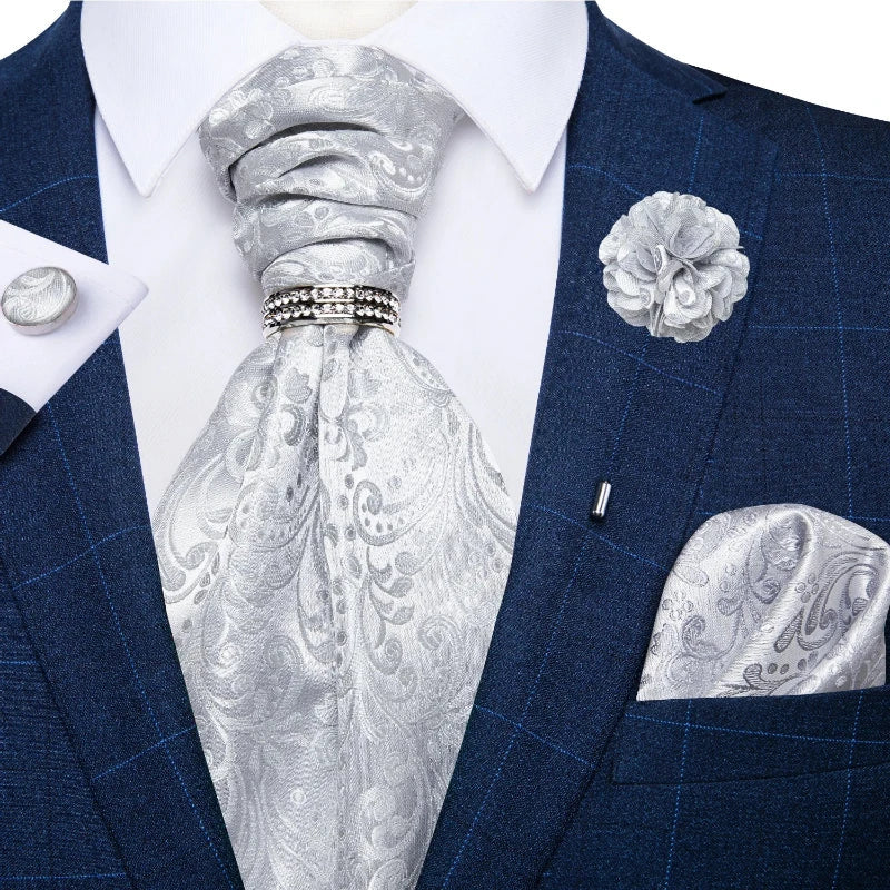 Tie Set, Tie, silk ascot set, patterned ascot tie, men’s wedding accessories, men’s formal accessories, men’s ascot tie, Maximus ascot tie, luxury ascot tie, ascot tie set, Ascot Tie