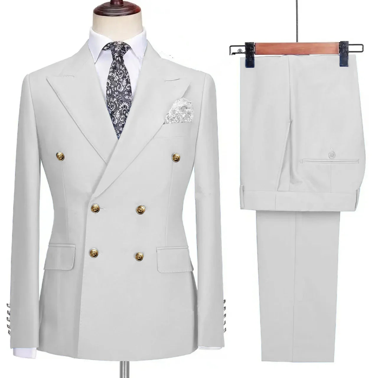 double breasted two piece suit, slim fit men’s suit, elegant men’s suit, formal two piece suit, modern men’s suit