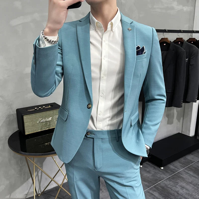 slim casual two piece suit, elegant casual men’s suit, modern men’s suit, slim fit suit for men, smart casual two piece suit