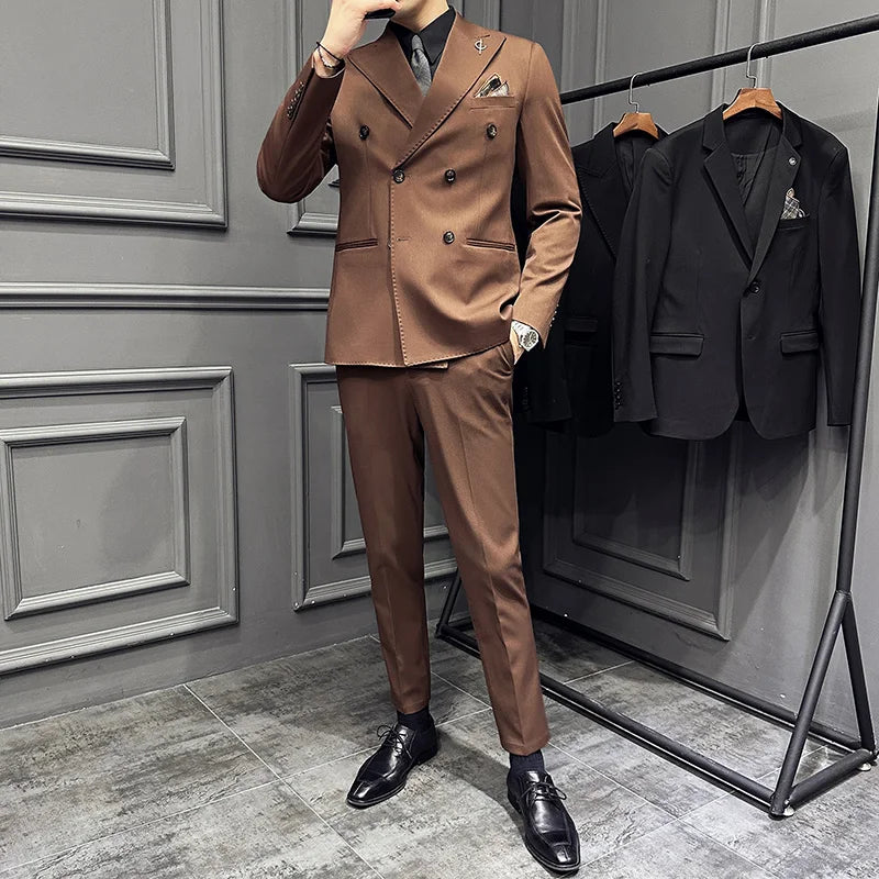 suit, men’s suit, Men's Formal Suit, Men's Formal Double-Breasted Suit, Men's Double-Breasted Suit, double-breasted suit