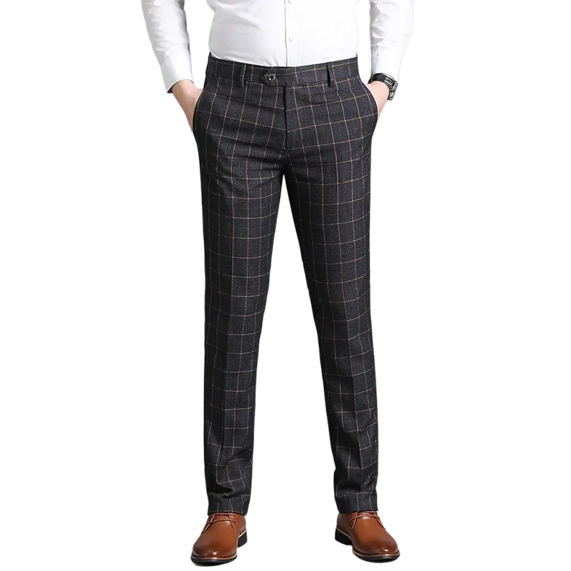men’s plaid dress trousers, tailored men’s trousers, formal men’s pants, plaid formal trousers, men’s suit trousers